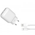XO Зарядний пристрій XO 2xUSB 2.4A + cable USB to Micro 5P white (L78-M-WH)