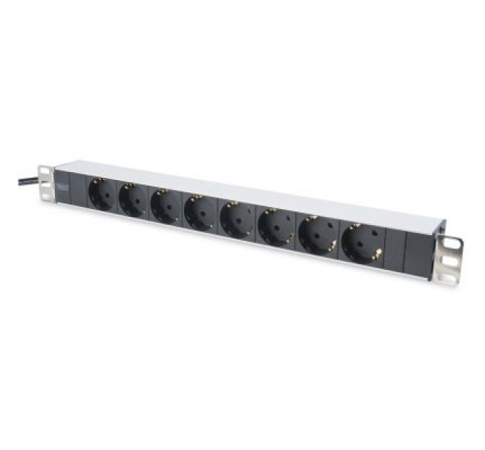 Силовий блок 1U, 8xSchuko, 16A, 250V, вилка Schuko Zpas (DN-95401)