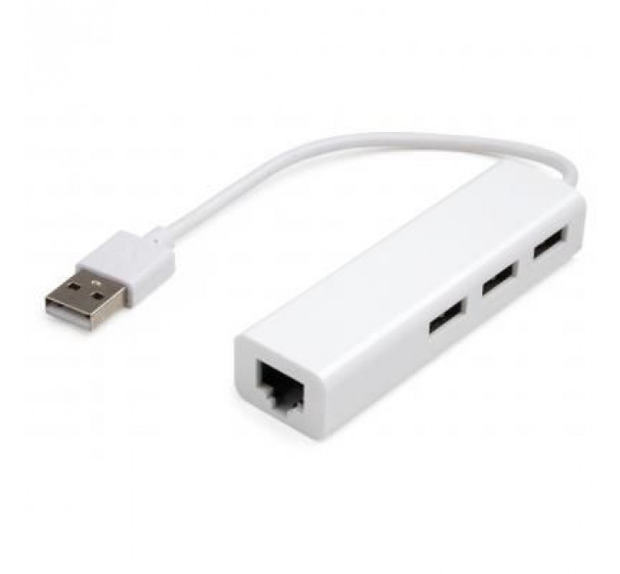 Концентратор Vinga 3xUSB2.0 + RJ45 100Mbps (VCP2H3USB2LANWH)