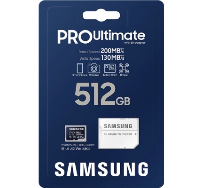 Samsung Карта пам'яті Samsung 512GB microSDXC class 10 UHS-I U3 V30 A2 Pro Ultimate (MB-MY512SA/WW)
