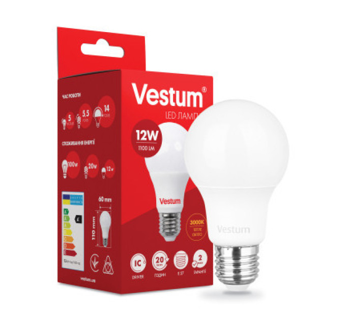 Vestum Лампочка Vestum A60 12W 3000K 220V E27 (1-VS-1104)