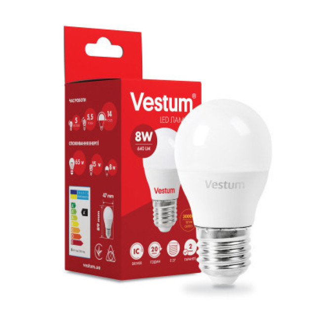 Vestum Лампочка Vestum G45 8W 3000K 220V E27 (1-VS-1210)