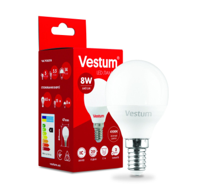 Vestum Лампочка Vestum G45 8W 4100K 220V E14 (1-VS-1211)