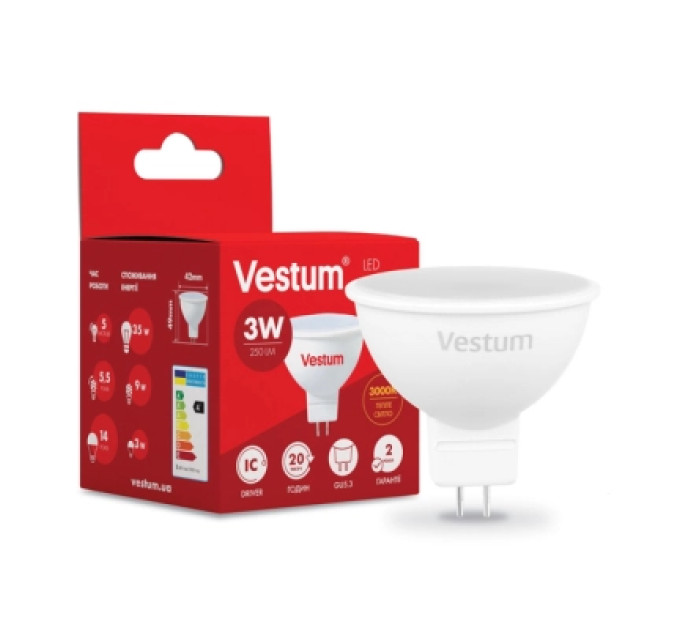 Vestum Лампочка Vestum MR16 3W 3000K 220V GU5.3 (1-VS-1502)