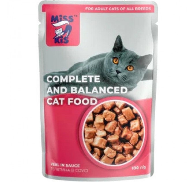 Mis Kiss Вологий корм для кішок Mis Kiss з телятиною в соусі 100 г (4820164440155/4820111141449)