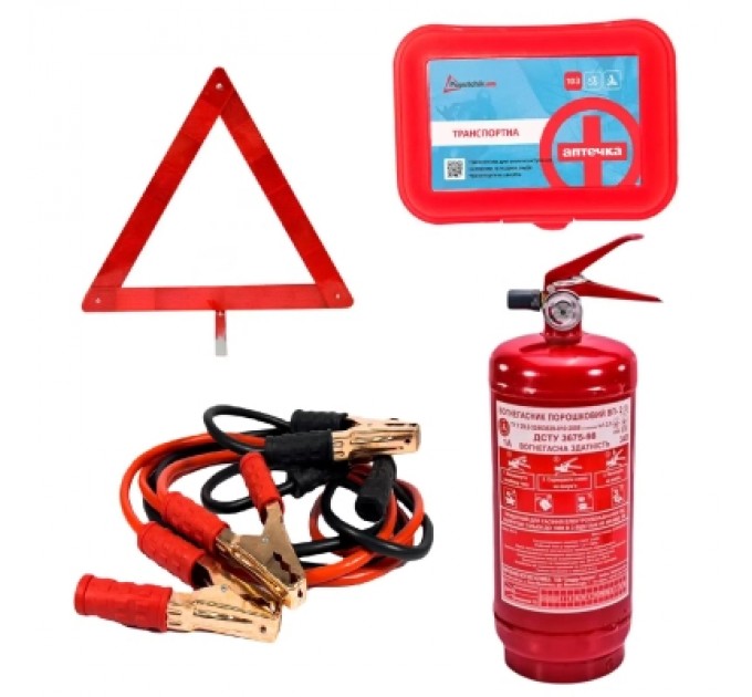 Poputchik Набір техдопомоги Poputchik з вогнегасником ВП-2 "ВОЛЬТ" (ВП-2+Знак+Аптечка+Дроти) (33-033-IS)