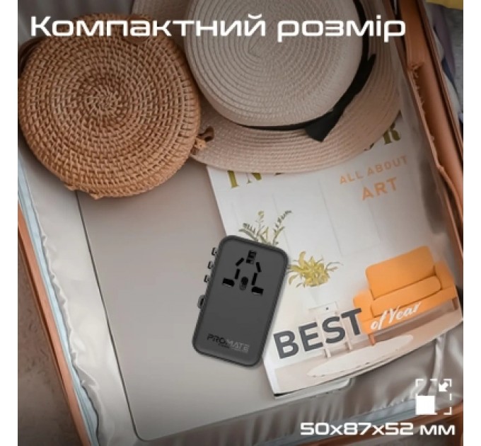 Promate Зарядний пристрій Promate tripmate-gan70r