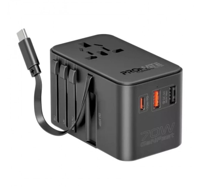 Promate Зарядний пристрій Promate tripmate-gan70r