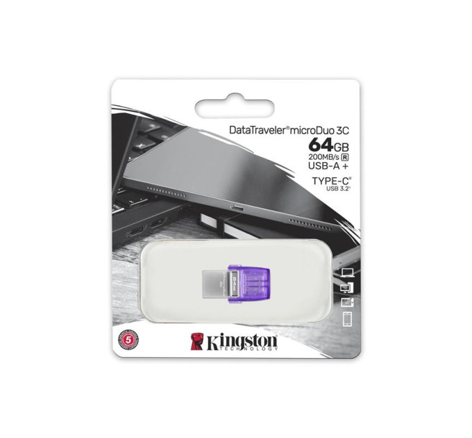 Kingston USB флеш накопичувач Kingston 64GB DataTraveler microDuo 3C USB 3.2/Type C (DTDUO3CG3/64GB)