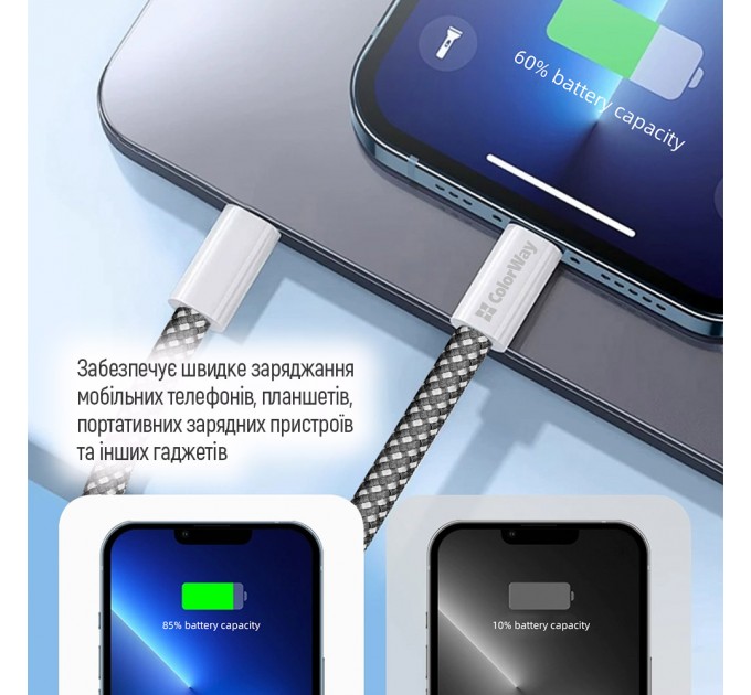 ColorWay Кабель ColorWay USB Type-C - USB Type-C (M/M), 3.0 А, 2 м, Black (CW-CBPDCC068-BK)