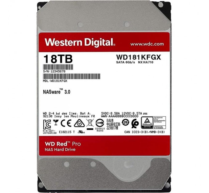 WD Накопичувач HDD SATA 20.0TB WD Red Pro NAS 7200rpm 512MB (WD201KFGX)