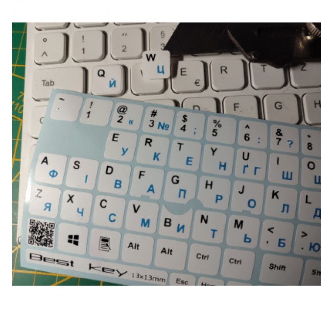BestKey Наклейка на клавіатуру BestKey непрозора біла основа, 76, синій (BKU13WHI_BLU)