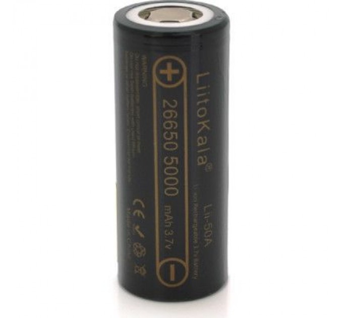 Liitokala Акумулятор 26650 5000mAh (5100-5500mAh) 25A, 3.7V (2.5-4.2V), Black, 2шт в уп., ціна за 1шт Liitokala (Lii-50A / 23383)