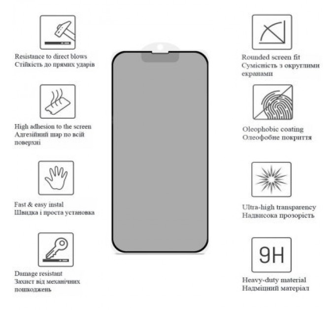 Drobak Скло захисне Drobak Anty Spy Apple iPhone 15 Pro (Black) (292934)