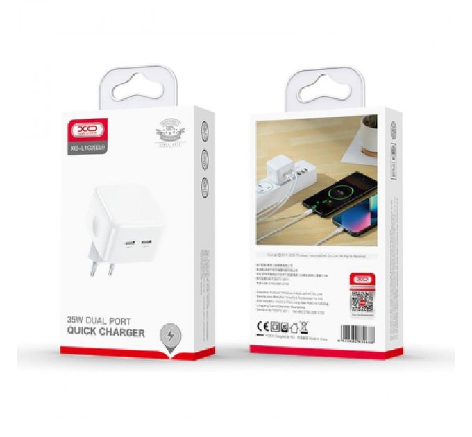 XO Зарядний пристрій XO L102 2xUSB-C PD35W White (L102.white)