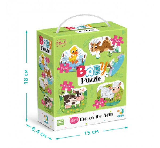 DoDo Пазл DoDo 4 в 1 Baby puzzle. День на фермі (300687)