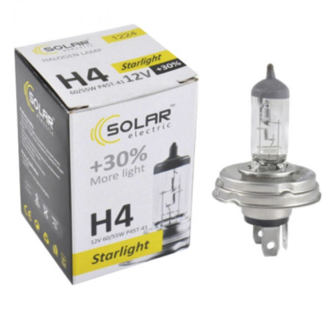 SOLAR Автолампа SOLAR H4 12V 60/55W P45t-41 Starlight+30 (1224)