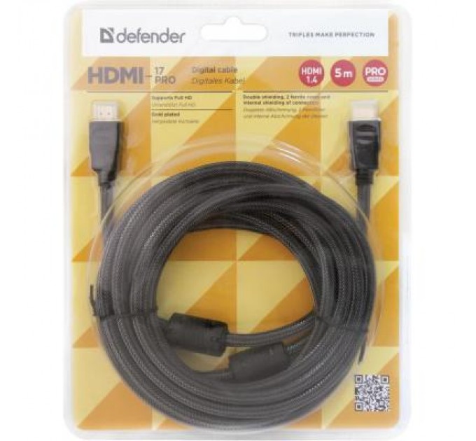 Defender Кабель мультимедійний HDMI to HDMI 5.0m HDMI-17PRO v1.4 Defender (87353) Defender (87460)