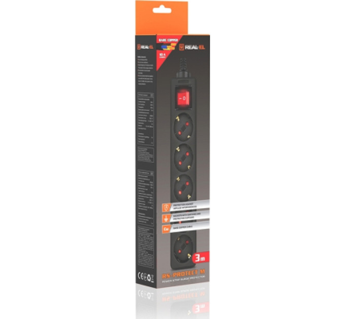 REAL-EL Мережевий фільтр живлення REAL-EL RS-PROTECT M 10m, black (EL122300037)