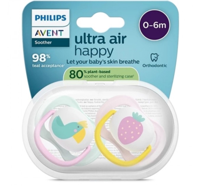 Philips AVENT Пустушка Philips AVENT Ultra Air 0-6 місяців 2 шт жовто-рожева (SCF080/24)