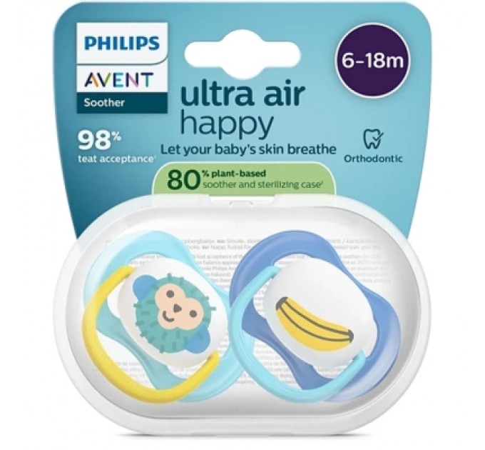Philips AVENT Пустушка Philips AVENT Ultra Air 6-18 місяців 2 шт синьо-жовта (SCF080/26)