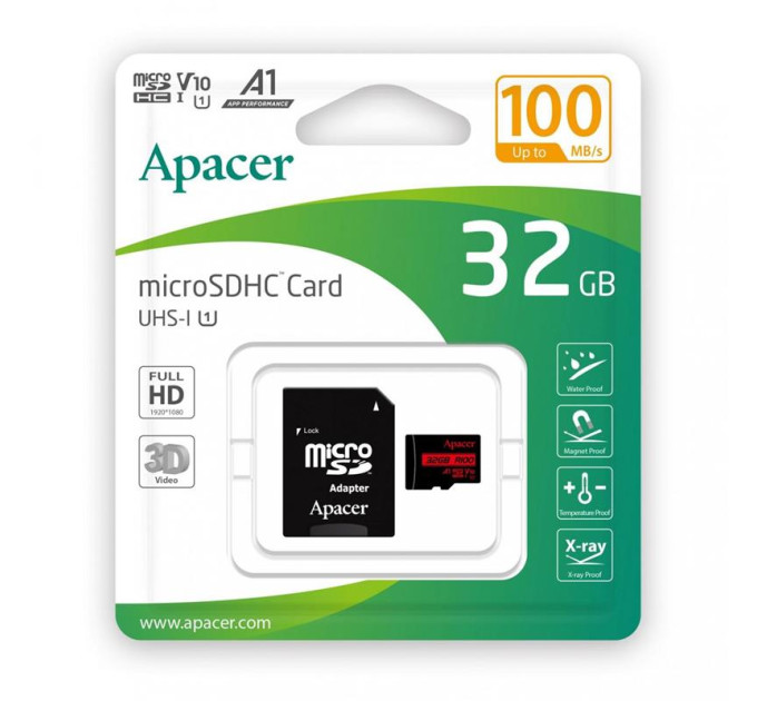 Apacer Карта пам'яті Apacer 32GB microSD class 10 UHS-I V10 A1 (AP32GMCSH10UB-R)