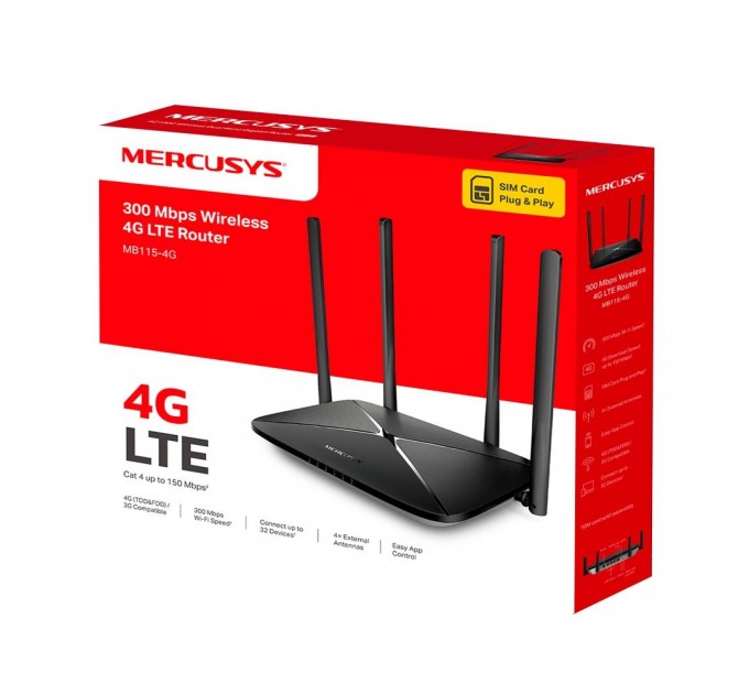 Mercusys Бездротовий маршрутизатор з 4G LTE, MB115-4G MERCUSYS