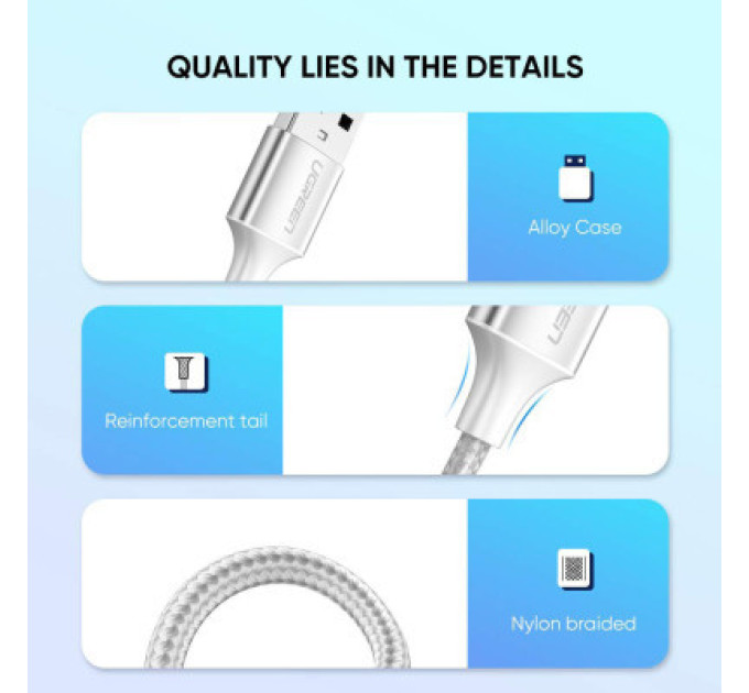 Ugreen Дата кабель USB 2.0 AM to Type-C 1.5m 3.0A 18W US288 White Ugreen (60132)