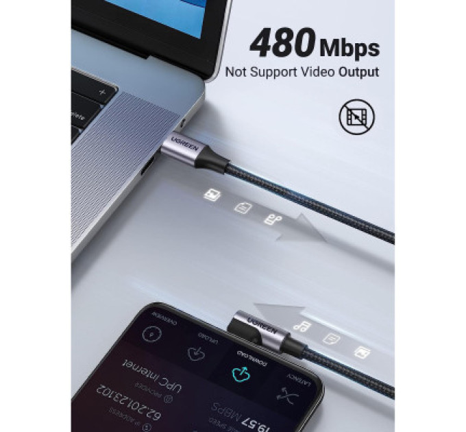 Ugreen Дата кабель USB-C to USB-C 3.0m 60W US255 90-degree Angle Black Ugreen (80714)
