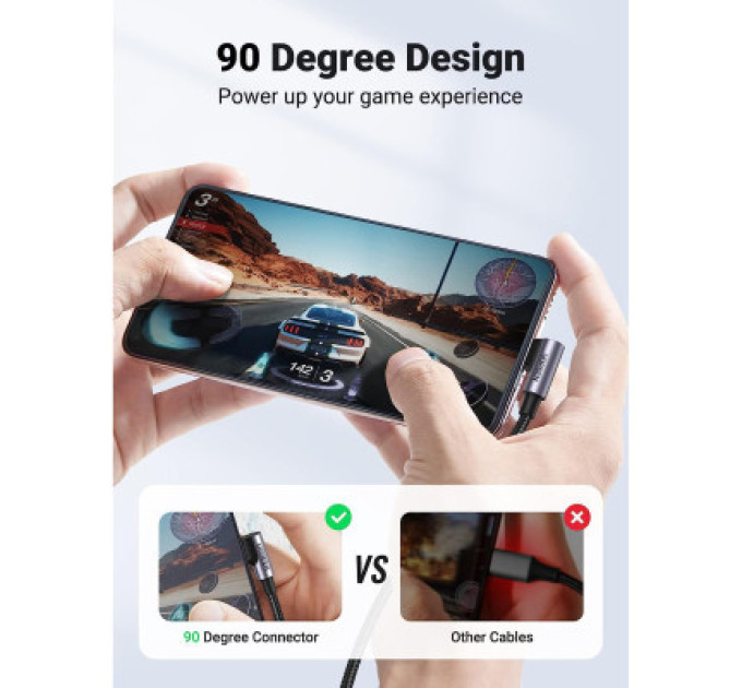 Ugreen Дата кабель USB-C to USB-C 3.0m 60W US255 90-degree Angle Black Ugreen (80714)
