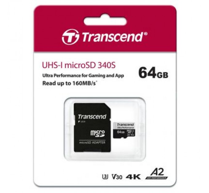 Transcend Карта пам'яті Transcend 64GB microSDXC class 10 UHS-I U3 A2 (TS64GUSD340S)