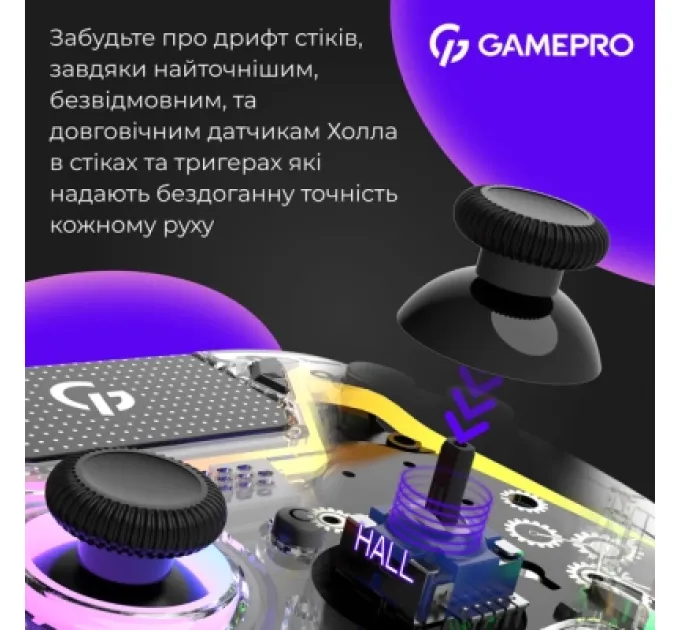 GamePro Геймпад GamePro GPS13T BT 5.3/USB/PC/iOS/Android/PS3/PS4 RGB Transparent (GPS13T)