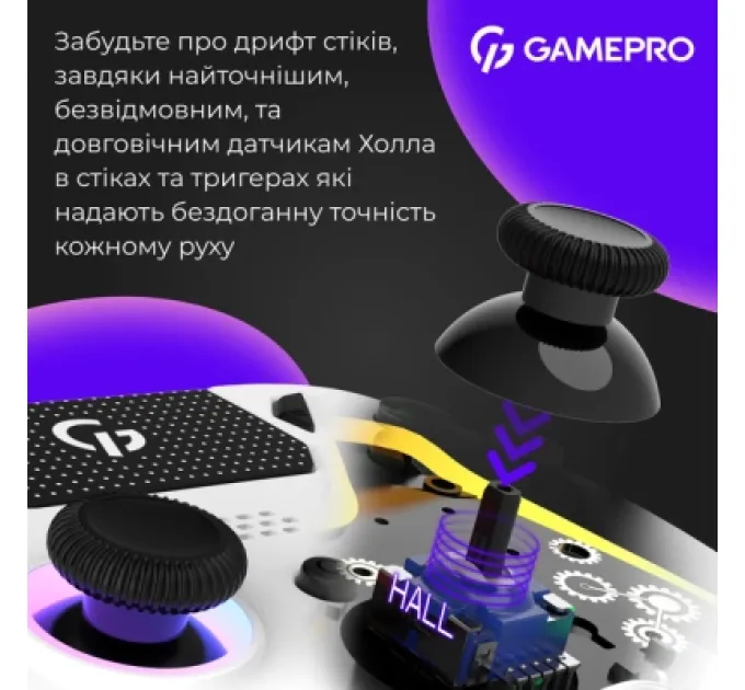 GamePro Геймпад GamePro GPS13W BT 5.3/USB/PC/iOS/Android/PS3/PS4 RGB White (GPS13W)