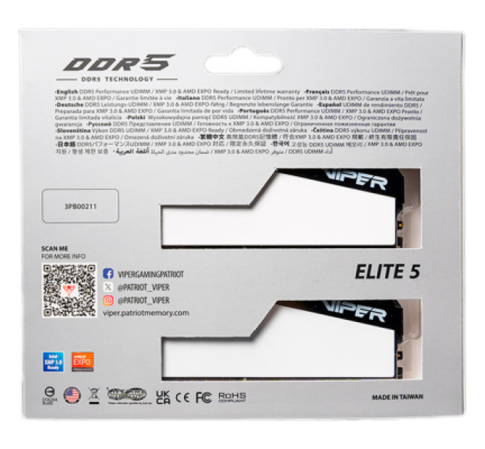 Patriot Модуль пам'яті для комп'ютера DDR5 32GB (2x16GB) 5600 MHz Viper Elite 5 Patriot (VEB532G5636KW)