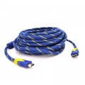 Merlion Кабель мультимедійний HDMI to HDMI 15.0m v1.4, OD-8.0mm Blue/Gold Merlion (YT-HDMI(M)/(M)NY/BL-15m)