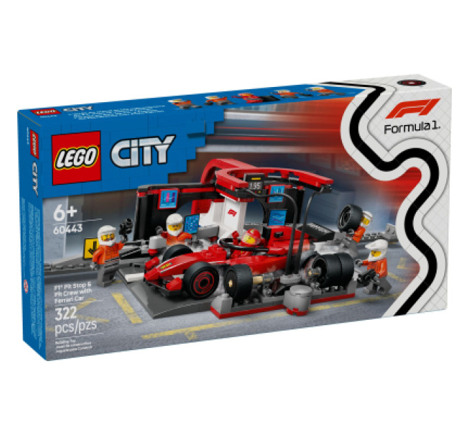 LEGO Конструктор LEGO City Піт-стоп і піт-екіпаж F1 з болідом Ferrari (60443)