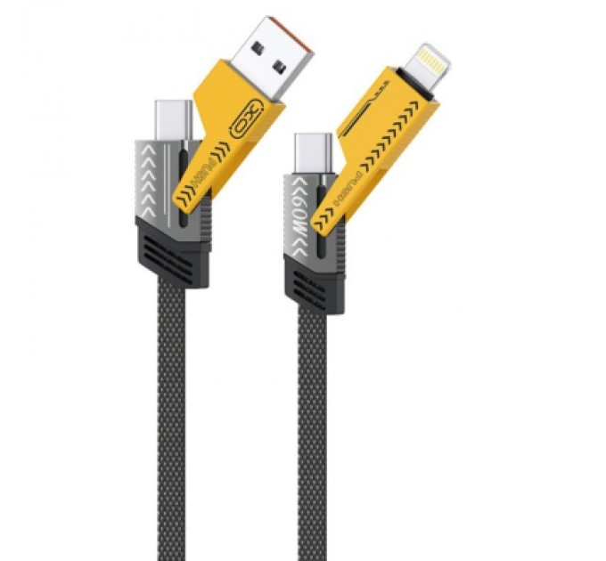 XO Дата кабель USB 2.0 AM to USB-C + USB 2.0 AM to Lightning 1.0m 60W black XO (NB283_4-in-1_Black)
