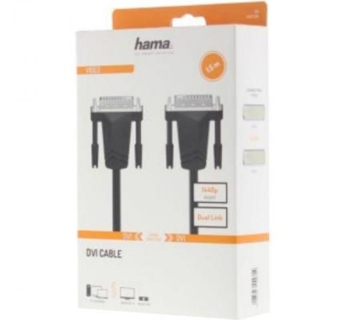 Hama Кабель мультимедійний DVI to DVI 1.5m WQHD 1440p Black Hama (00200706)
