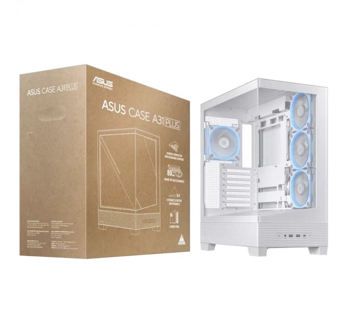 ASUS Корпус Asus A31 Plus White Tempered Glass без БЖ (90DC00R3-B19000)