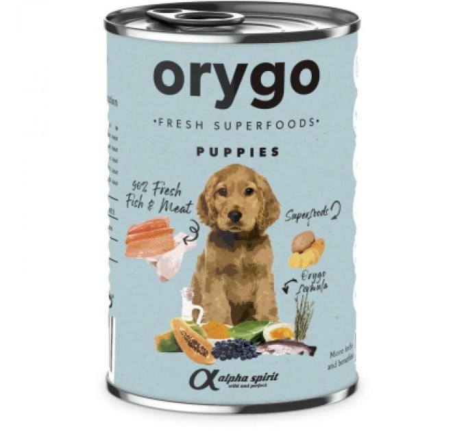 Orygo Консерви для собак Orygo Puppies вологий корм для щенят з лососем 400 г (8436586312299)