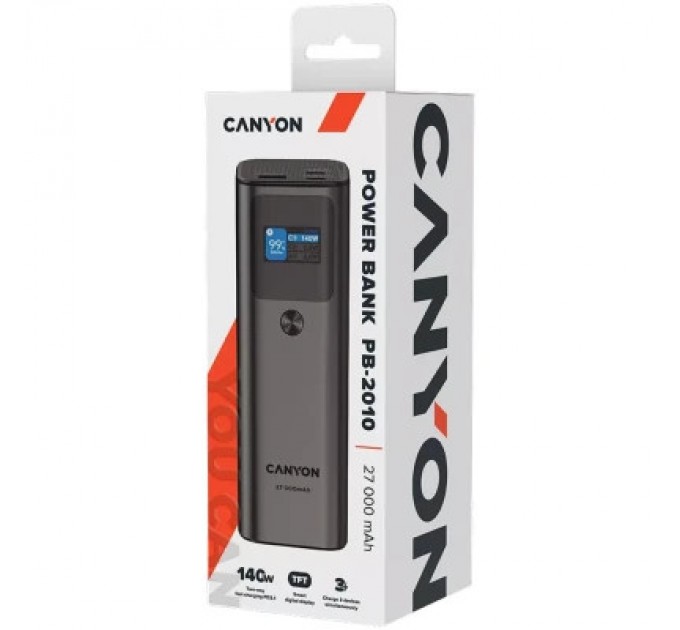 Canyon Батарея універсальна Canyon PB-2010 27000mAh PD/3.1/140Wh, in/out2xUSB-C PD/140W, outUSB-A/22.5W (CNE-CPB2010DG)