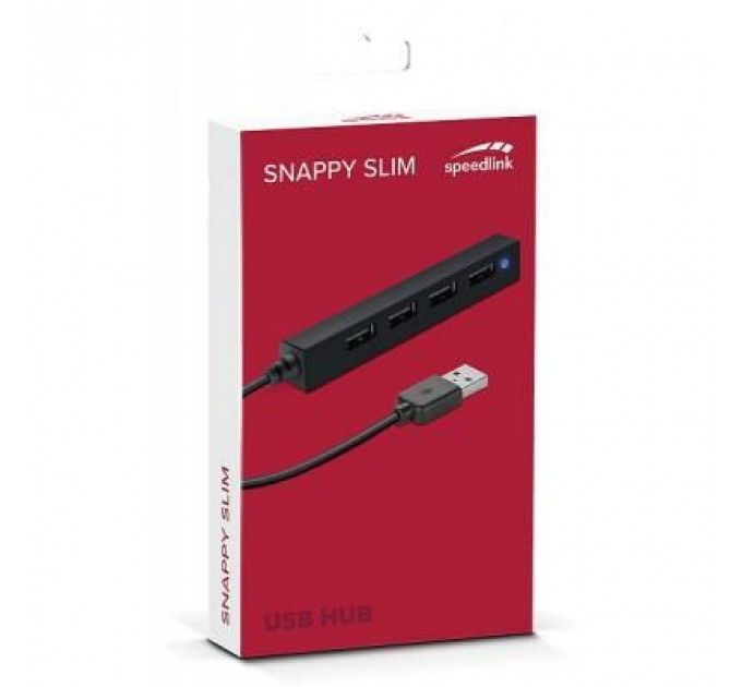 Концентратор Speedlink SNAPPY SLIM USB Hub, 4-Port, USB 2.0, Passive, Black (SL-140000-BK)