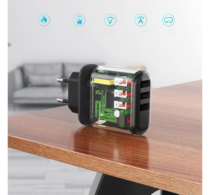 Choetech Сетевое зарядное устройство Choetech (3USBх2.4A) Black (Q5009-EU)