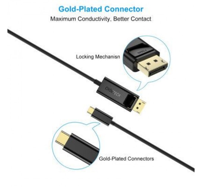 Кабель мультимедійний USB-C to DisplayPort 1.8m 4K 60Hz Choetech (XCP-1801BK)