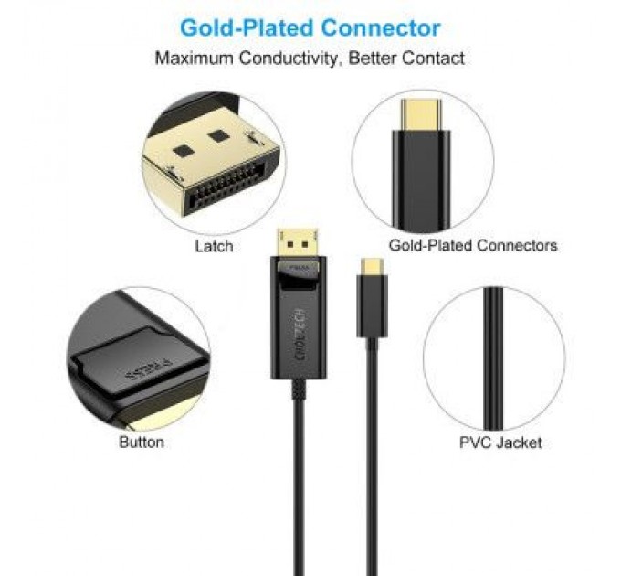 Кабель мультимедійний USB-C to DisplayPort 1.8m 4K 60Hz Choetech (XCP-1801BK)
