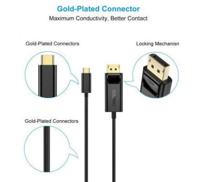 Кабель мультимедійний USB-C to DisplayPort 1.8m 4K 60Hz Choetech (XCP-1801BK)