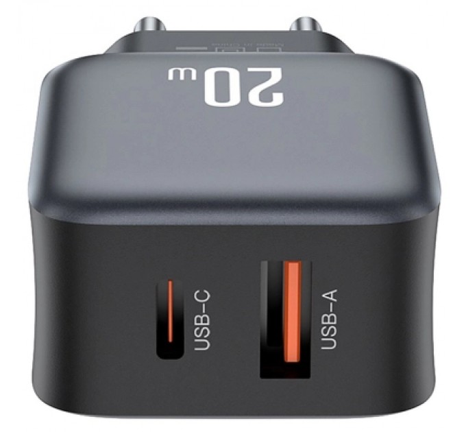 XO Зарядний пристрій XO L154 USB-C PD20W + USB-A QC3.0 Black (L154.black)