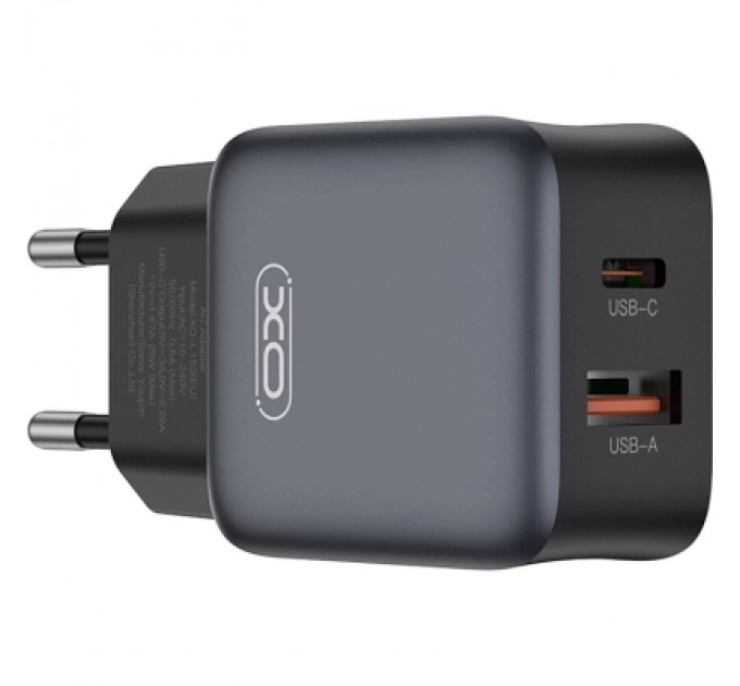 XO Зарядний пристрій XO L156 USB-C PD30W + USB-A QC3.0 Black (L156.black)