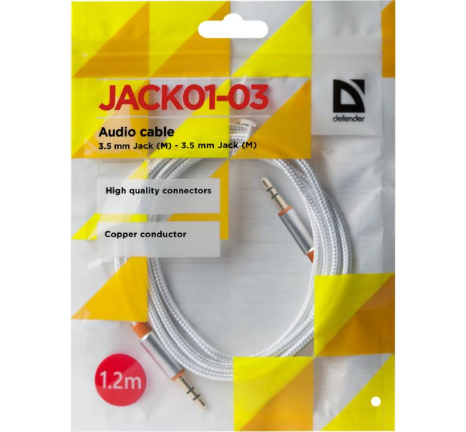 Defender Кабель мультимедійний AUX Audio 3.5mm M/M 1.2m JACK01-03 white Defender (87513)