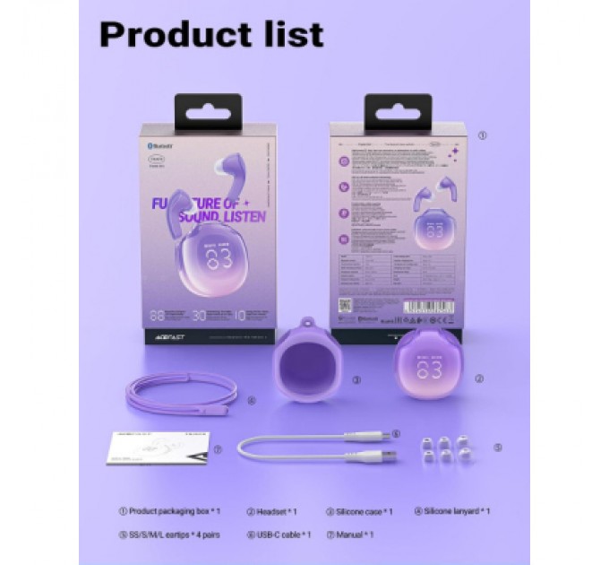 Acefast Навушники Acefast T9 Grape Purple (6974316282563)